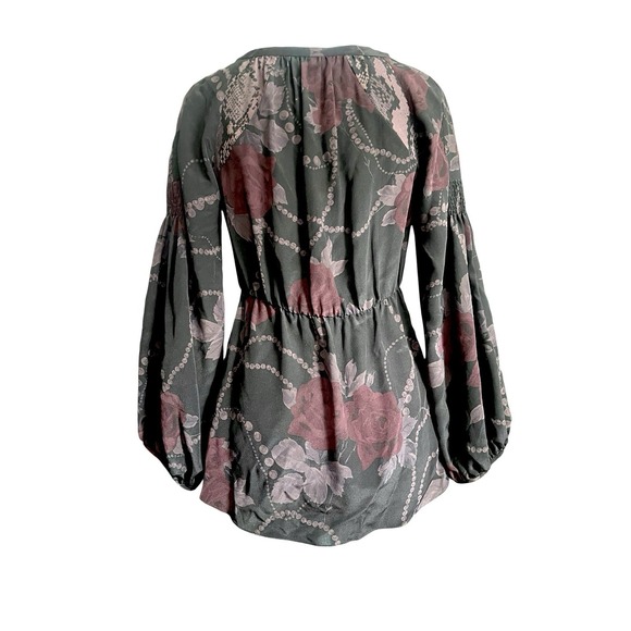 Rebecca Taylor Silk Dark Floral Lace Babydoll Top Romantic Witchy Whimsigoth 2 - Picture 6 of 11